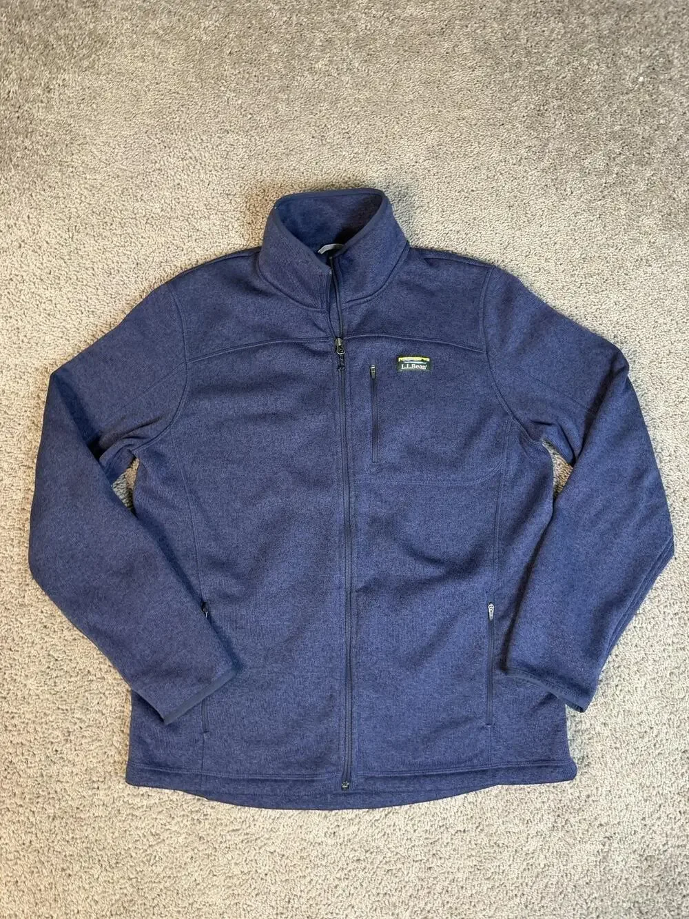 L.L. Bean Sweater Jacket Mens LT Slightly Fitted Blue Full Zip Mock Neck Fleece